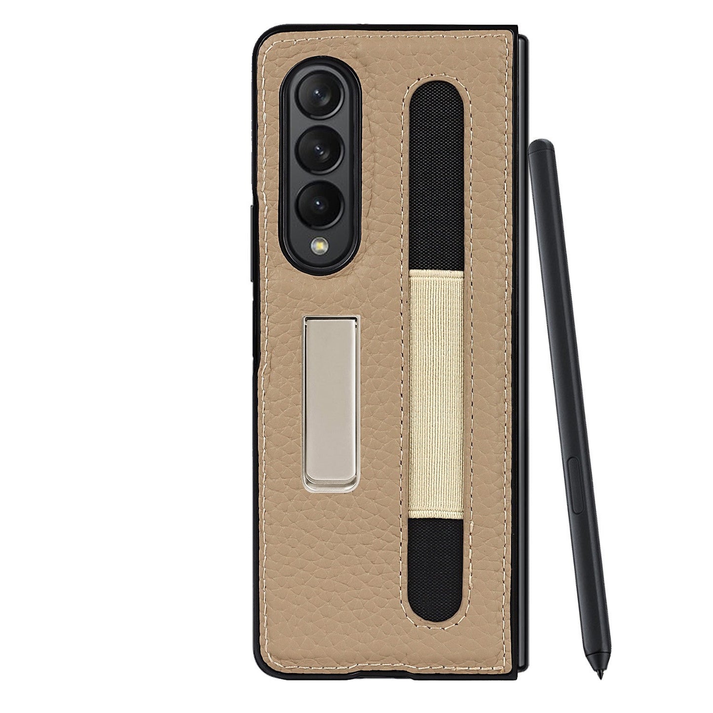 Phone Case with Protective Sleeve, Lychee Pen Bag, and 5G Bracket for Samsung Galaxy Z Fold3 - CALCUMART