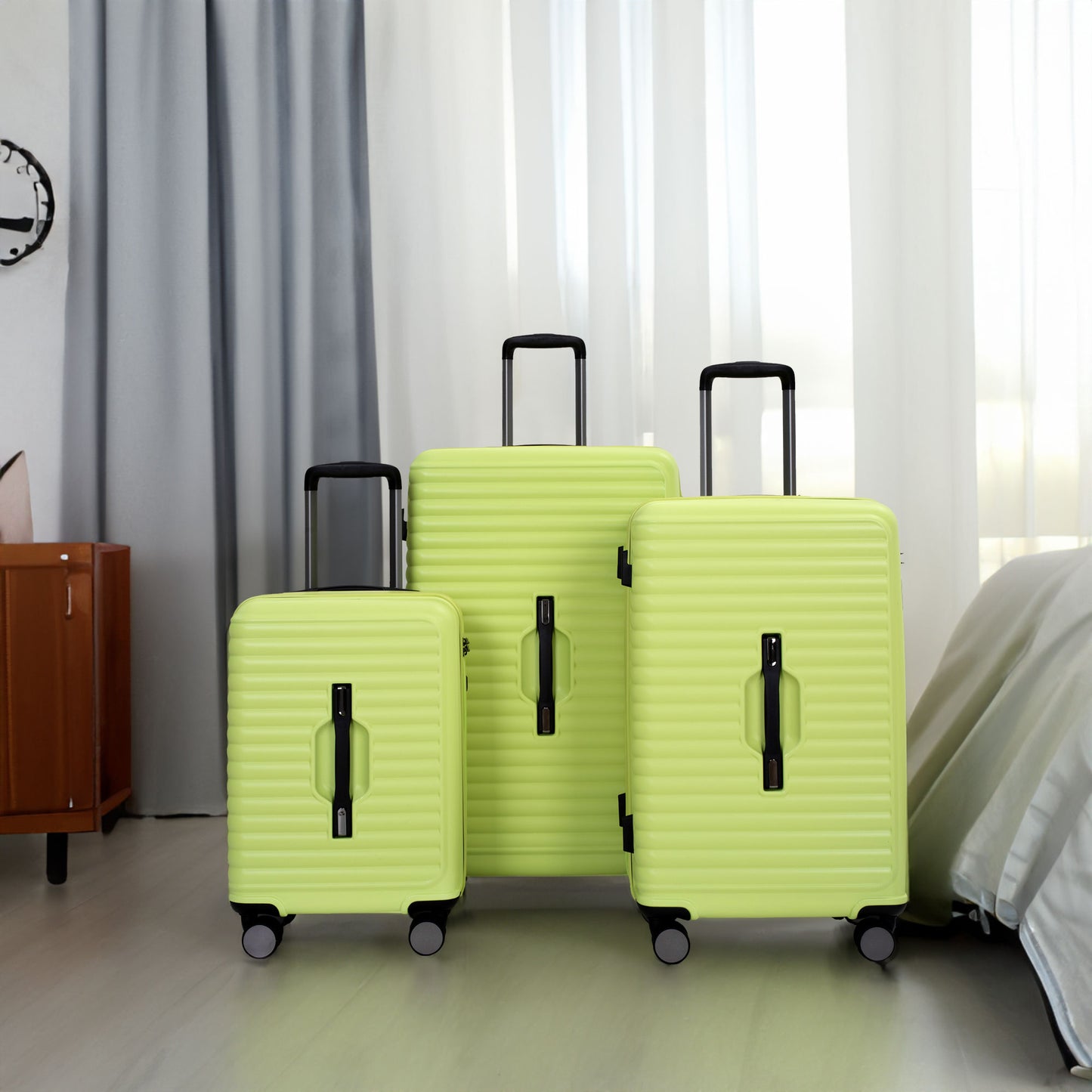 3-Piece Luggage Set — PC+ABS, 360-Degree Spinner Wheels, TSA Lock, Light Green (20"/24"/28") - CALCUMART