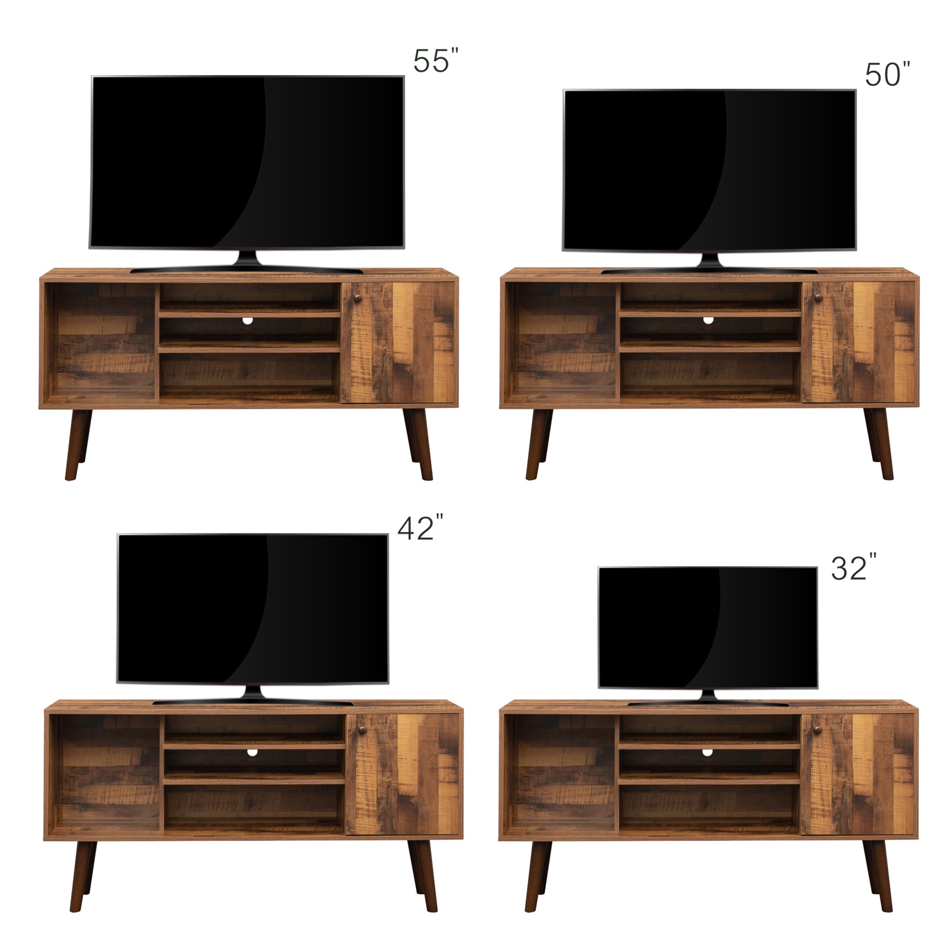 Premium TV Stand w/ High-Quality Particle Board and Fir Wood, 1 Storage Cabinet & 2 Shelves - CALCUMART