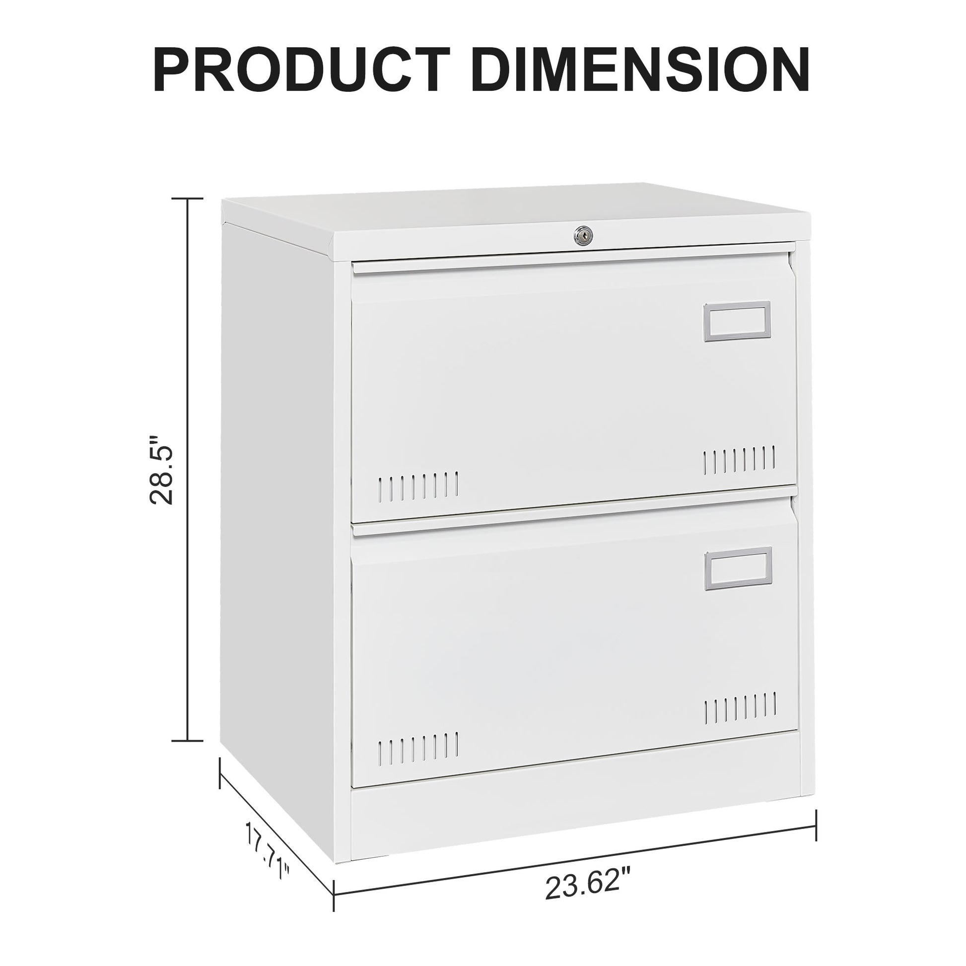 White Horizontal File Cabinet w/Lock - 2 Drawer Metal Filing Cabinet for Legal Documents & Office Use - CALCUMART