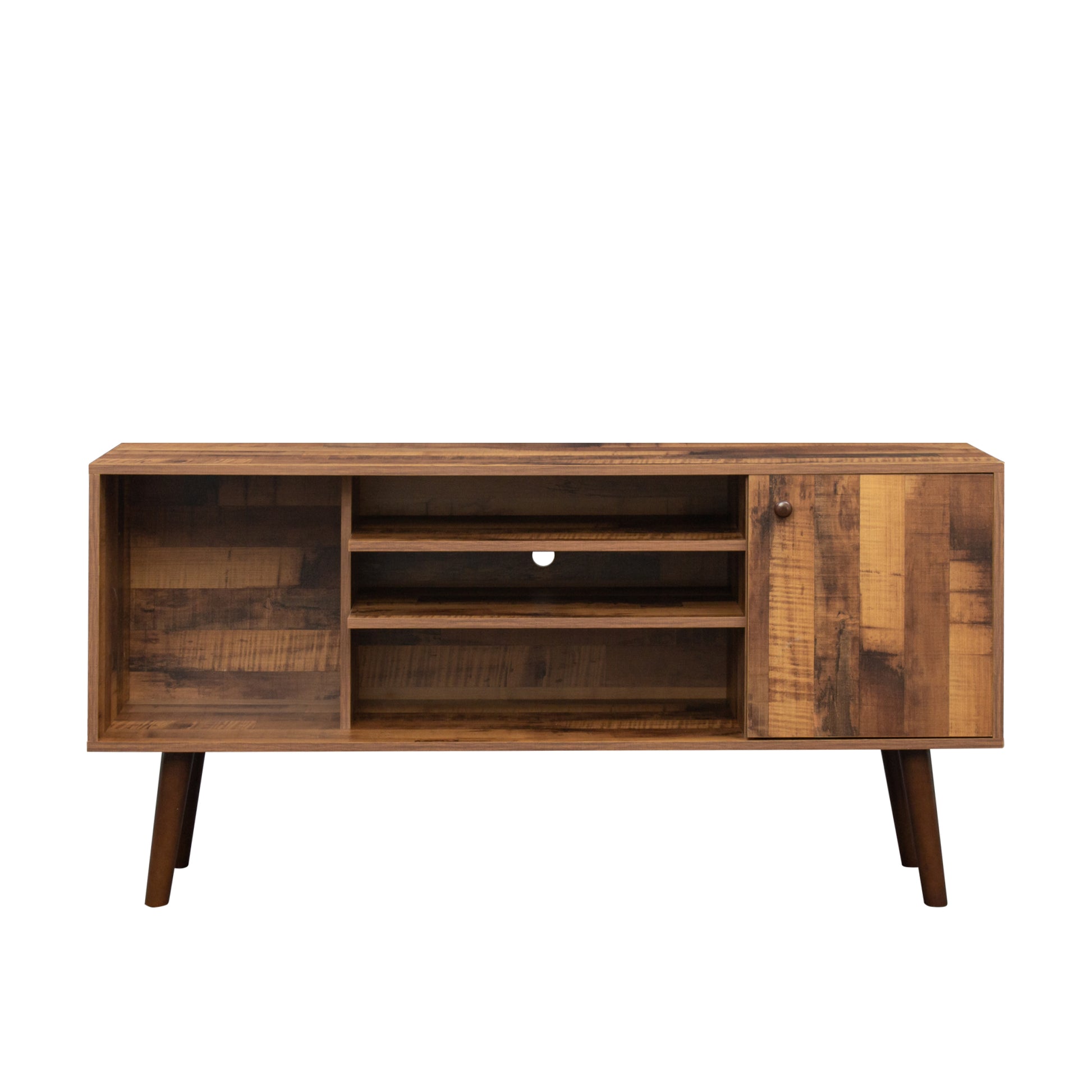 Premium TV Stand w/ High-Quality Particle Board and Fir Wood, 1 Storage Cabinet & 2 Shelves - CALCUMART
