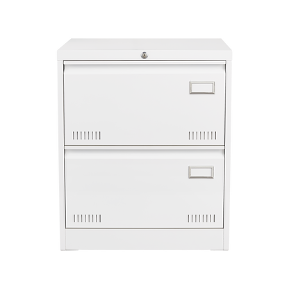 White Horizontal File Cabinet w/Lock - 2 Drawer Metal Filing Cabinet for Legal Documents & Office Use - CALCUMART