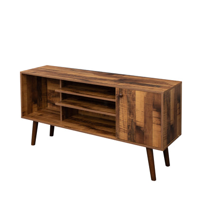 Premium TV Stand w/ High-Quality Particle Board and Fir Wood, 1 Storage Cabinet & 2 Shelves - CALCUMART
