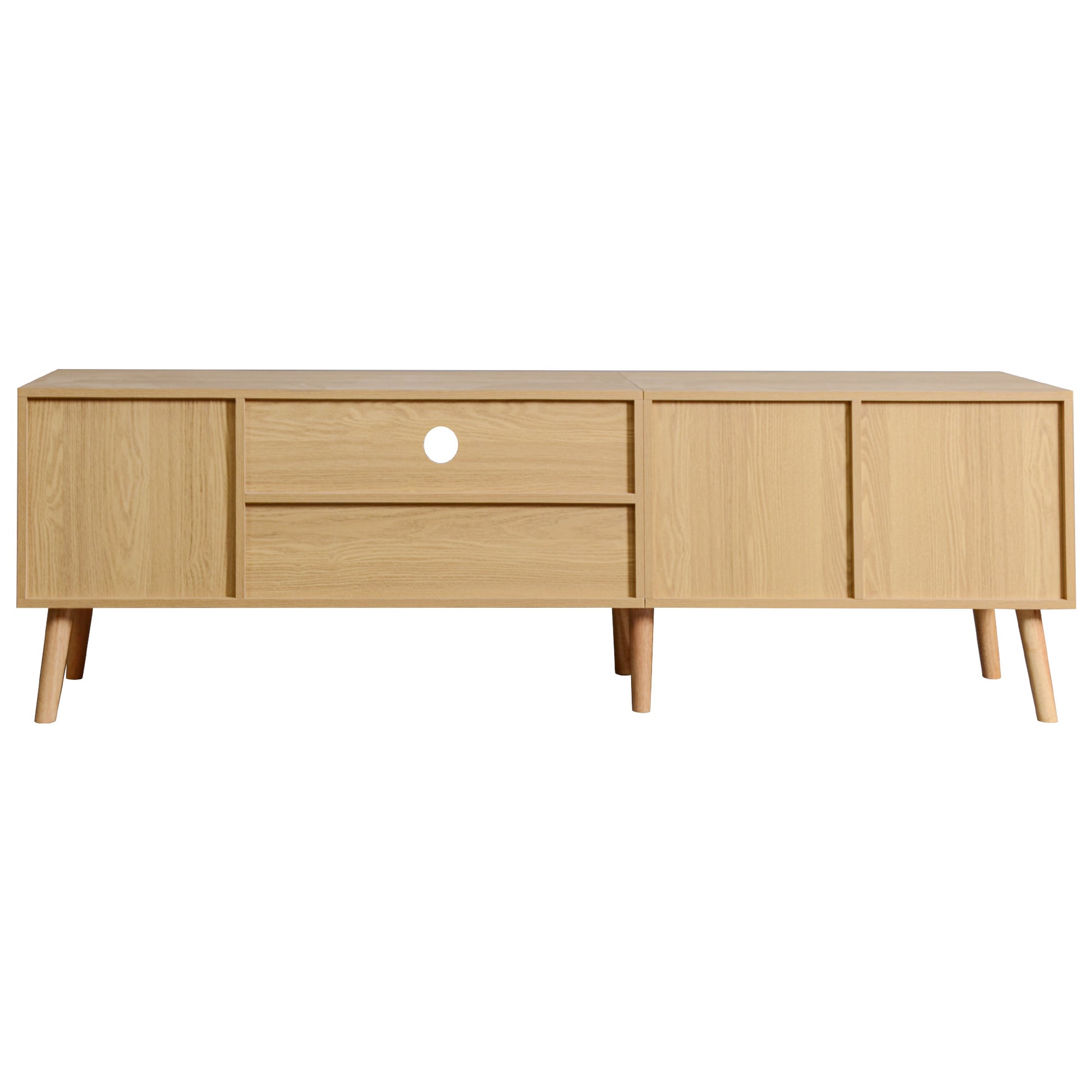 Vine TV Stand — 2 Cabinets, 2 Open Shelves, Solid Wood Legs (Up to 80" TVs) - CALCUMART