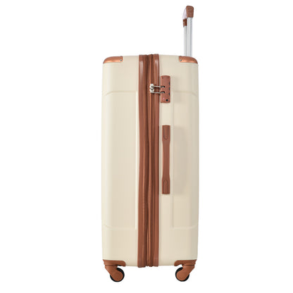24'' Lightweight Expandable Hardshell Spinner Suitcase, ABS, Brown & White, w/TSA Lock (Single Luggage) - CALCUMART