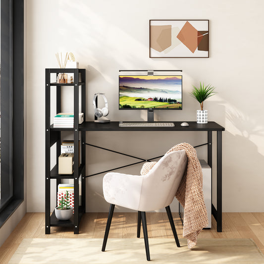 47.3" Bedroom Computer Desk w/Steel Frame – Student Desk w/4 Storage Shelves, Metal & Wood Study Table - CALCUMART