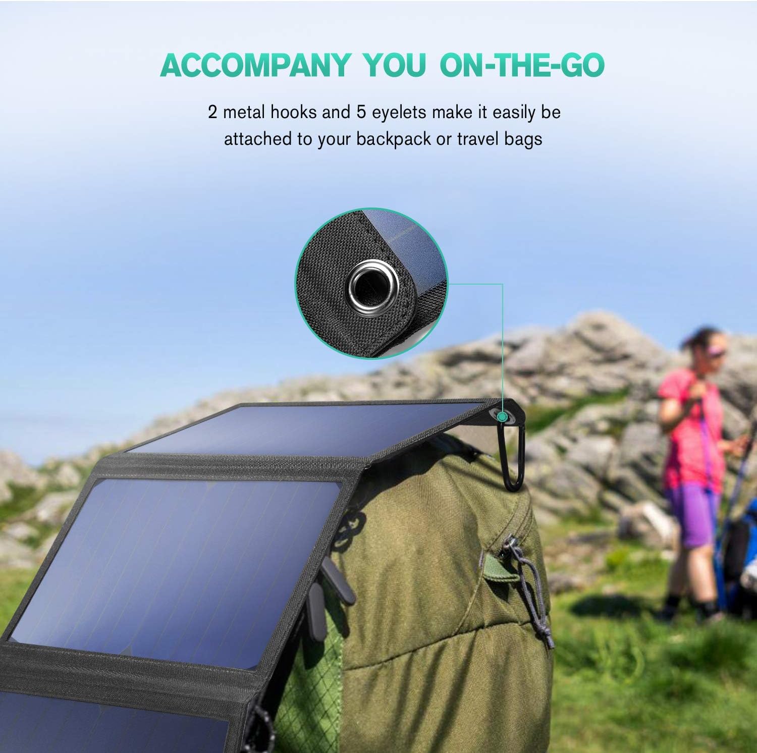 Nekteck 28W Portable Solar Charger with 2 USB Ports - IPX4 Waterproof for Hiking, Camping, and More - Compatible with iPhone, iPad, Samsung Galaxy, and Cameras - CALCUMART