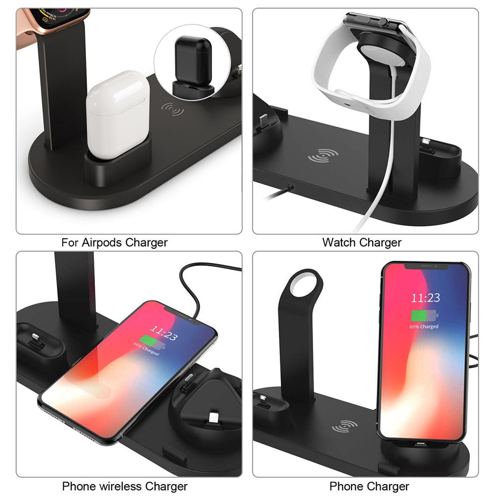 4-in-1 Wireless Charging Dock Station - Apple Watch, iPhone X, XS, XR MAX, 11, Pro 8, AirPods - 10W Qi Fast Charger Stand Holder - CALCUMART