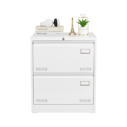 White Horizontal File Cabinet w/Lock - 2 Drawer Metal Filing Cabinet for Legal Documents & Office Use - CALCUMART