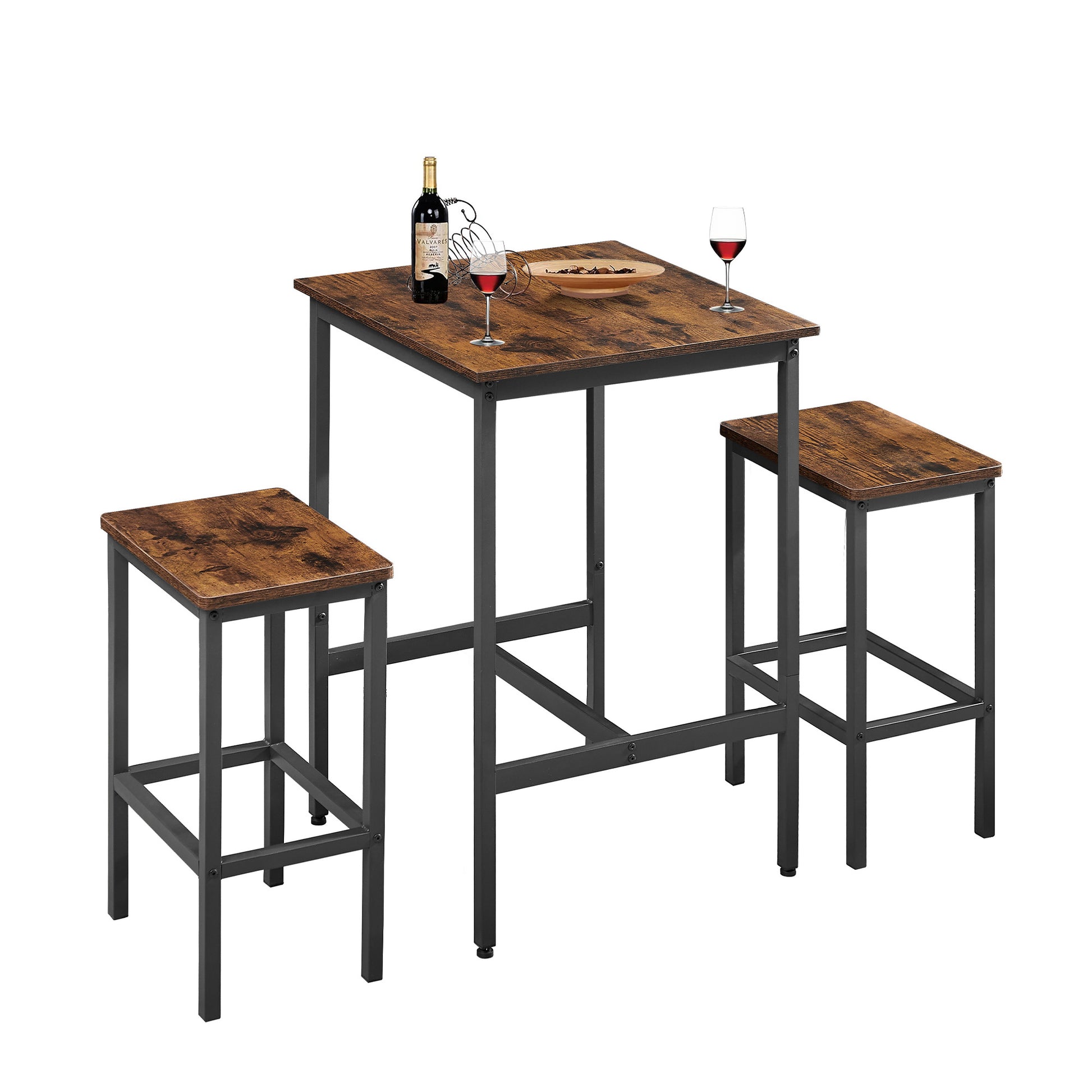 Industrial Style 3-Piece Bar Table Set, Rustic Brown and Black - CALCUMART
