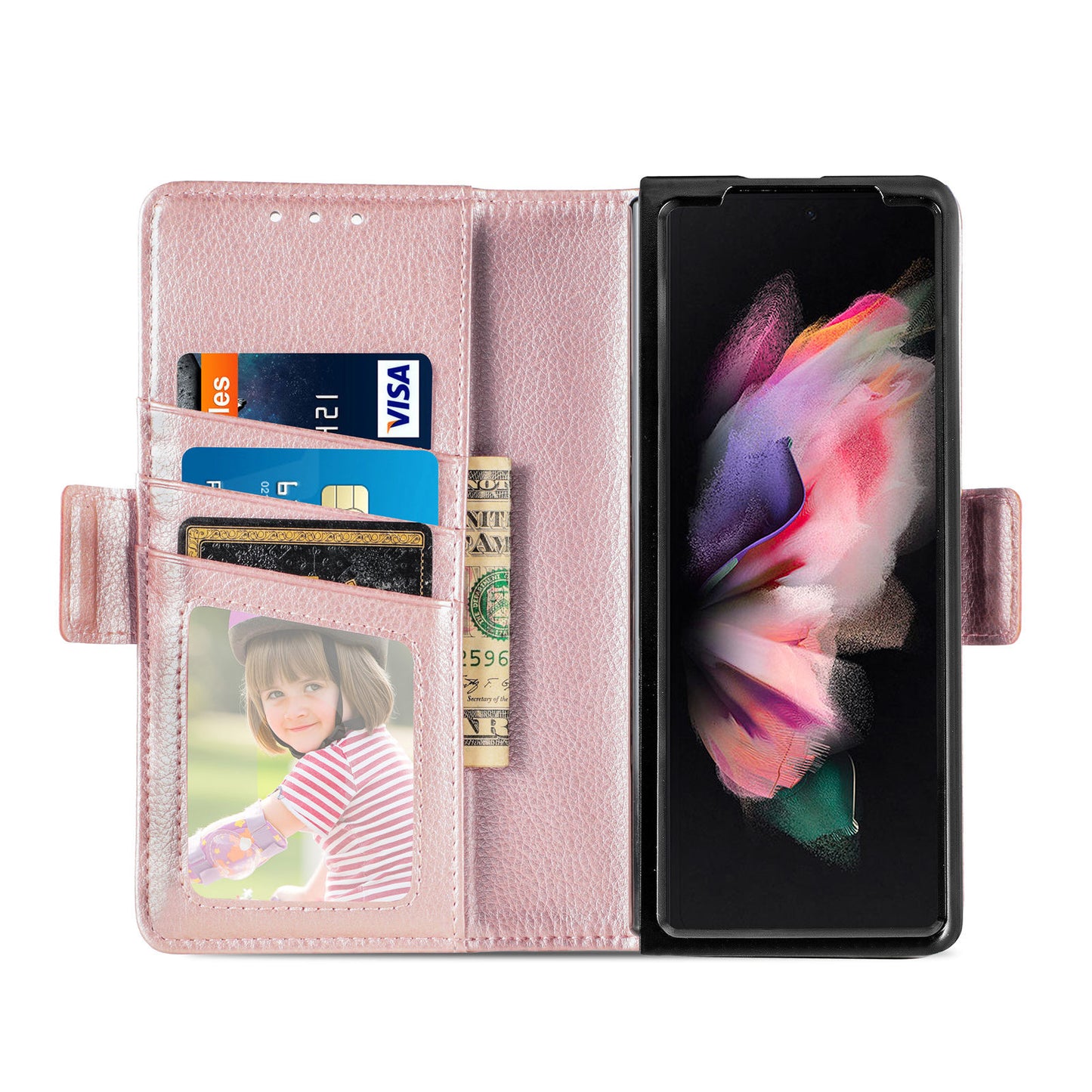 Faux Leather Case with Folding Screen, Pen Slot, and Multi-Card Cover for Samsung Galaxy Z Fold3 - CALCUMART