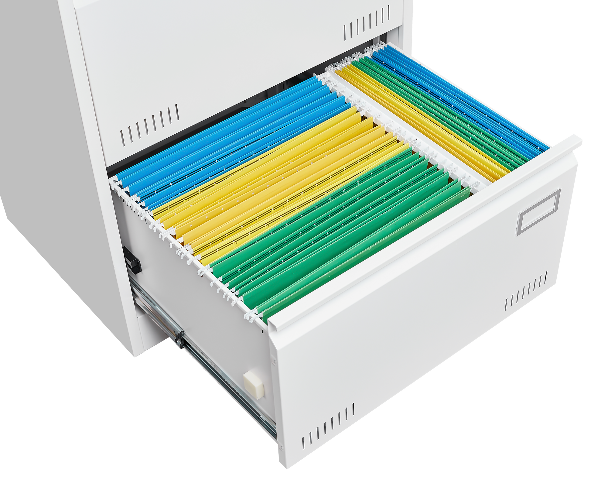 White Horizontal File Cabinet w/Lock - 2 Drawer Metal Filing Cabinet for Legal Documents & Office Use - CALCUMART