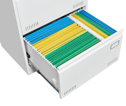 White Horizontal File Cabinet w/Lock - 2 Drawer Metal Filing Cabinet for Legal Documents & Office Use - CALCUMART