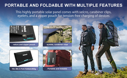 Nekteck 28W Portable Solar Charger with 2 USB Ports - IPX4 Waterproof for Hiking, Camping, and More - Compatible with iPhone, iPad, Samsung Galaxy, and Cameras - CALCUMART
