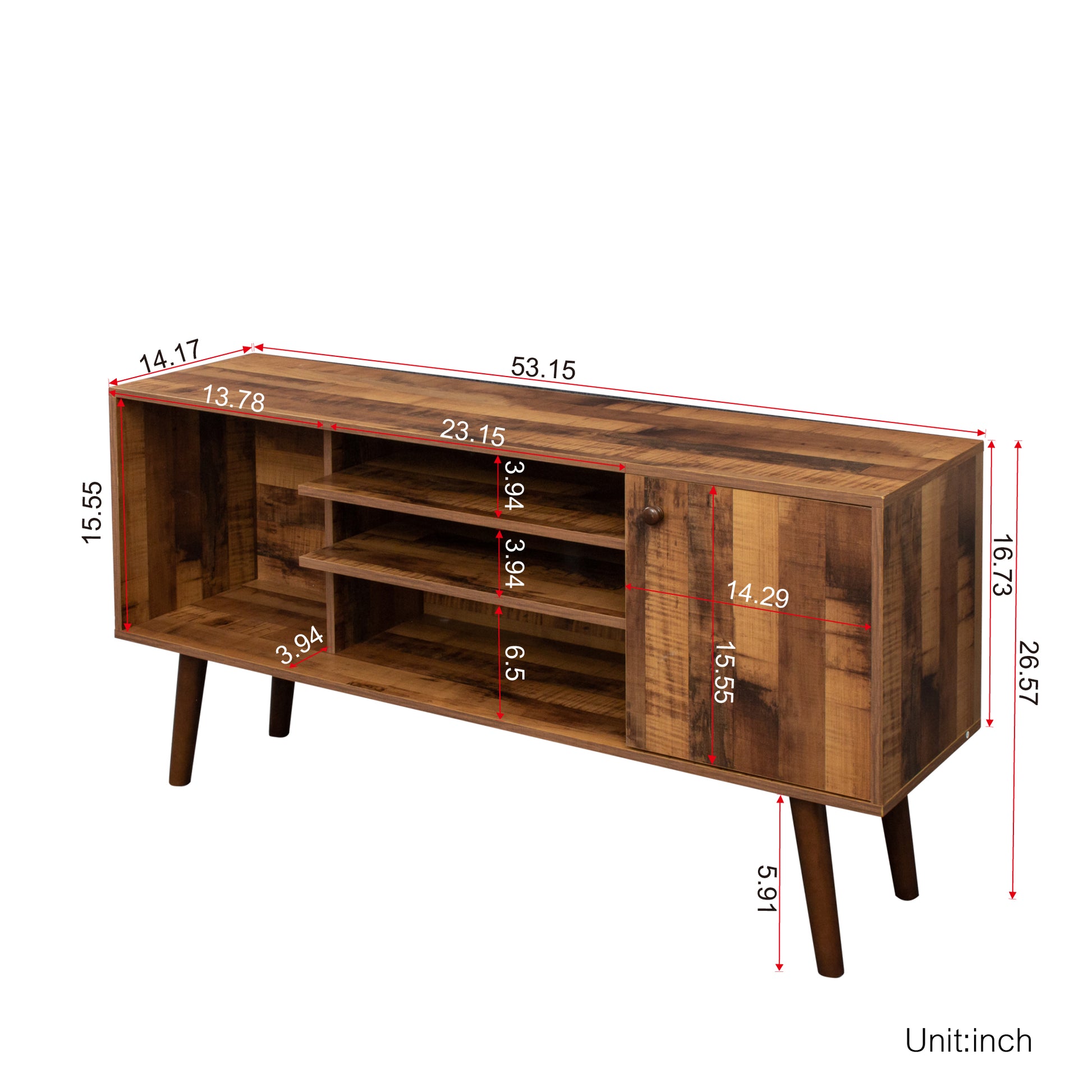Premium TV Stand w/ High-Quality Particle Board and Fir Wood, 1 Storage Cabinet & 2 Shelves - CALCUMART