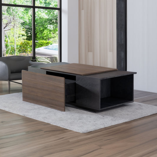 47-Inch Modern Farmhouse Drawer Coffee & Texture Black Table for Living Room or Office - CALCUMART