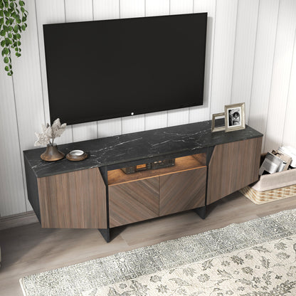 63-Inch TV Stand with LED Lights, Storage Cabinet, Shelves — Entertainment Center for Living Room & Bedroom - CALCUMART
