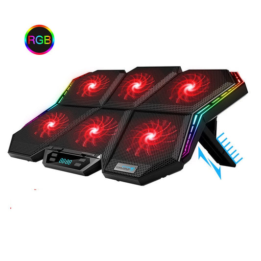 Gaming Laptop Cooler with Six Fans, Two USB Ports, LED RGB Lighting, and Notebook Stand for 12-17 Inch Laptops - CALCUMART