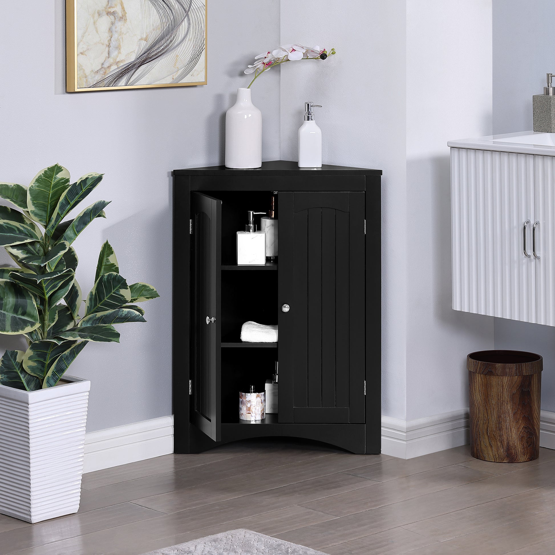 Multifunctional Sideboard Corner Cabinet w/Doors & Shelves for Bathroom, Kitchen, & Living Room - CALCUMART