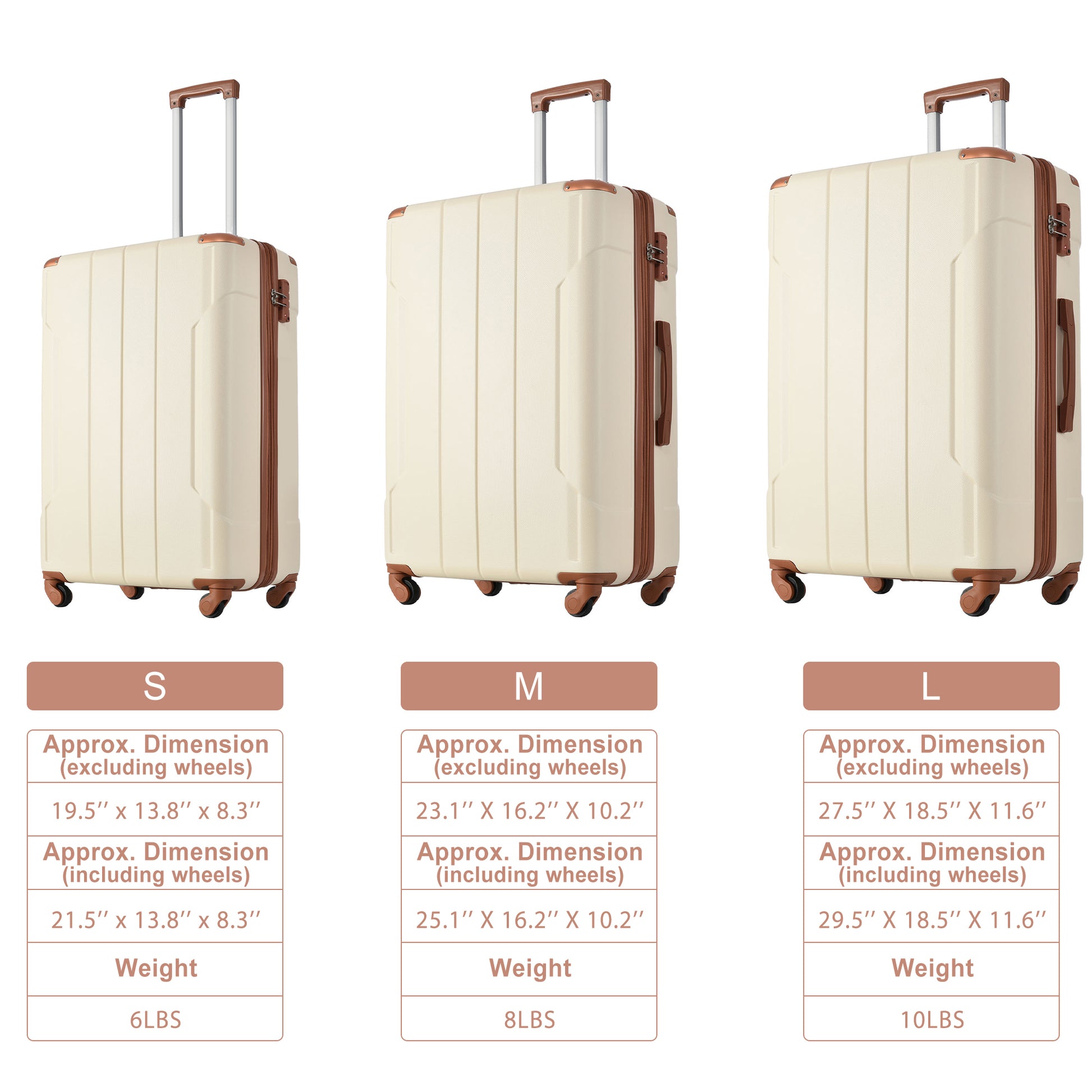 24'' Lightweight Expandable Hardshell Spinner Suitcase, ABS, Brown & White, w/TSA Lock (Single Luggage) - CALCUMART