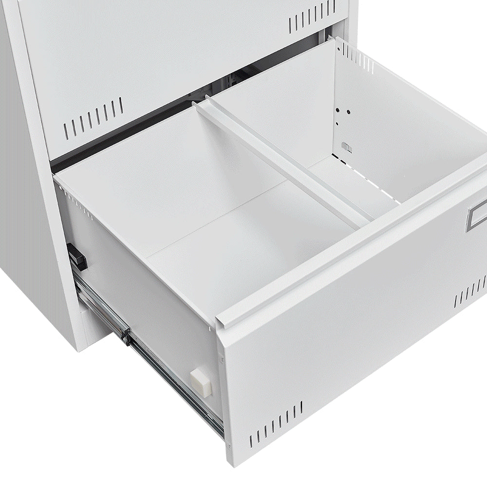 White Horizontal File Cabinet w/Lock - 2 Drawer Metal Filing Cabinet for Legal Documents & Office Use - CALCUMART