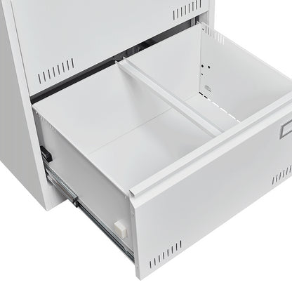 White Horizontal File Cabinet w/Lock - 2 Drawer Metal Filing Cabinet for Legal Documents & Office Use - CALCUMART