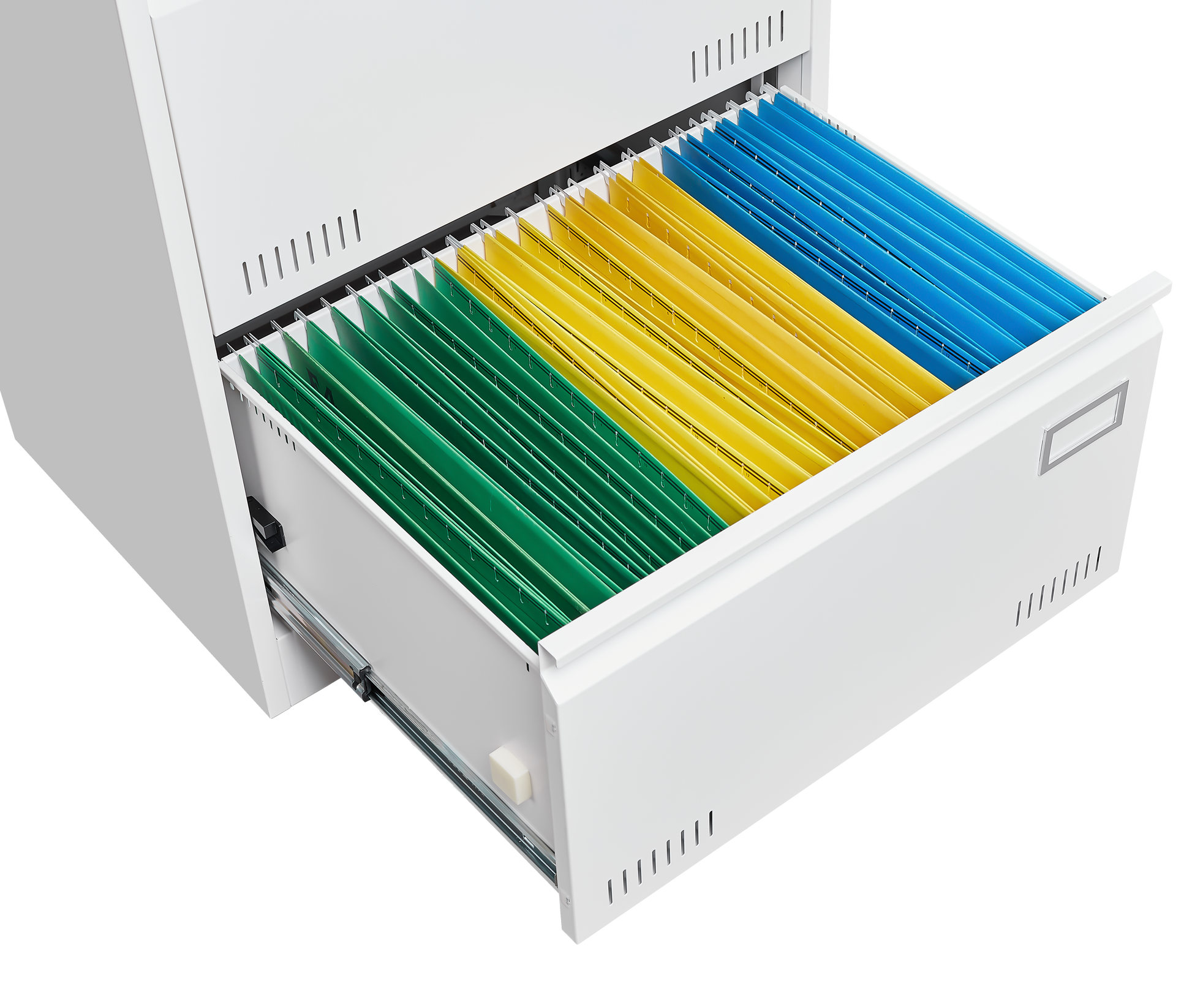 White Horizontal File Cabinet w/Lock - 2 Drawer Metal Filing Cabinet for Legal Documents & Office Use - CALCUMART