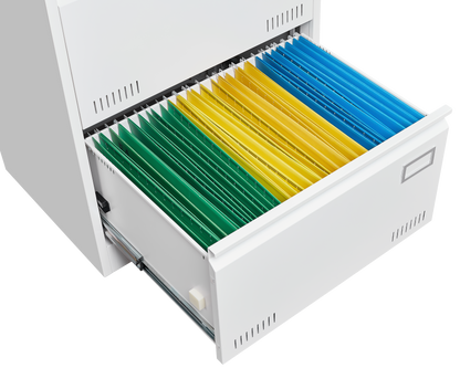 White Horizontal File Cabinet w/Lock - 2 Drawer Metal Filing Cabinet for Legal Documents & Office Use - CALCUMART