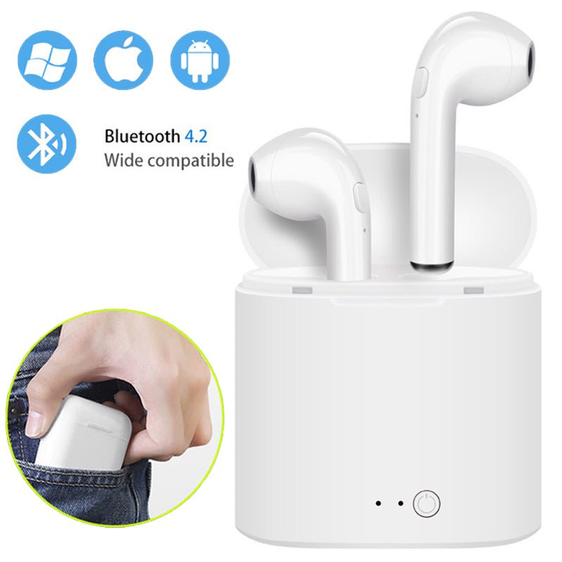 i7s TWS Mini Wireless Bluetooth Earphones with Stereo Sound, Earbud Headset, Charging Box, and Mic - Compatible with All Smartphones - CALCUMART