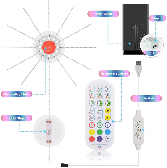 LED Fireworks Lights - 24 Magic Color, Bluetooth App Control, Music Voice Control, Atmosphere Decorative Lights - CALCUMART