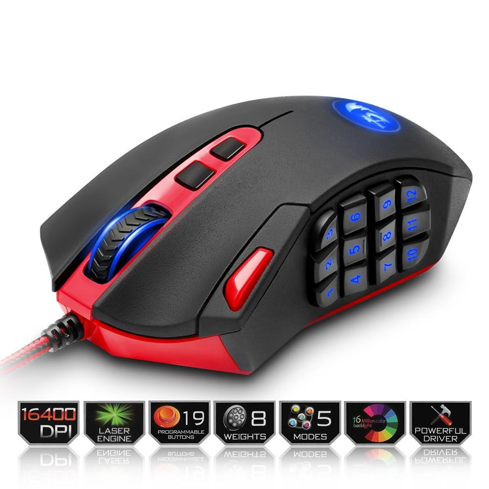 Redragon M686 Varanus USB Gaming Mouse - 16400 DPI, 19 Buttons, Ergonomic Design for Desktop Computer Accessories, Programmable Gamer PC - CALCUMART