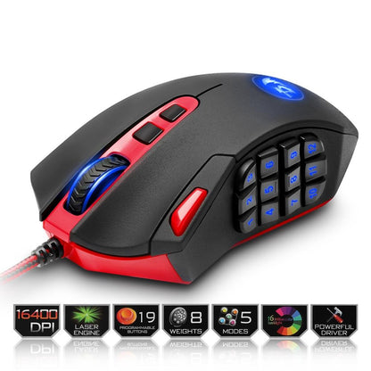 Redragon M686 Varanus USB Gaming Mouse - 16400 DPI, 19 Buttons, Ergonomic Design for Desktop Computer Accessories, Programmable Gamer PC - CALCUMART