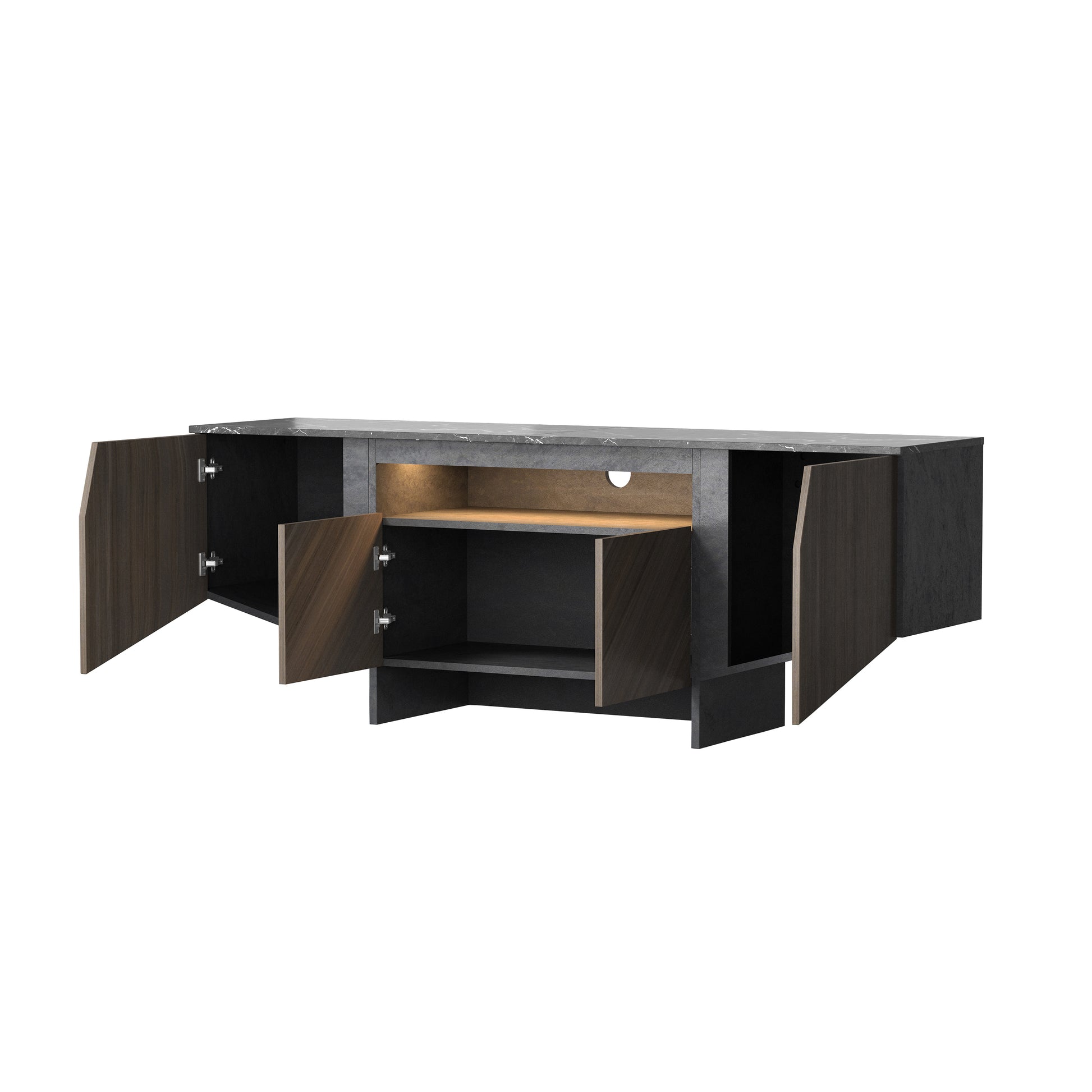 63-Inch TV Stand with LED Lights, Storage Cabinet, Shelves — Entertainment Center for Living Room & Bedroom - CALCUMART