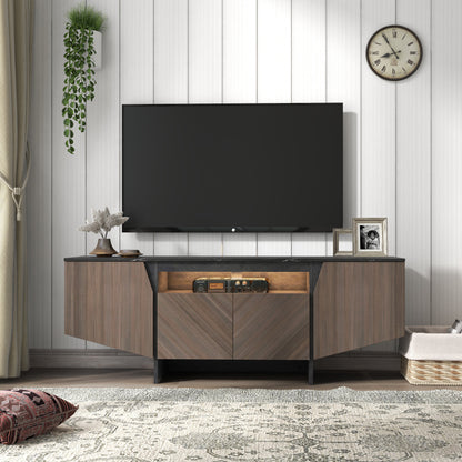 63-Inch TV Stand with LED Lights, Storage Cabinet, Shelves — Entertainment Center for Living Room & Bedroom - CALCUMART