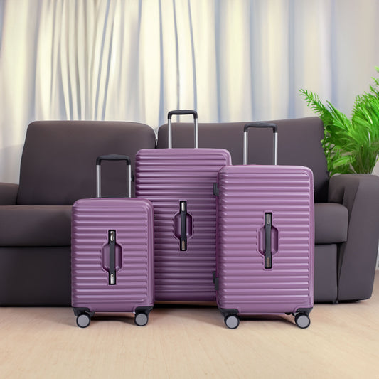 3-Piece Luggage Set — PC+ABS, 360-Degree Spinner Wheels, TSA Lock, Dark Purple (20"/24"/28") - CALCUMART