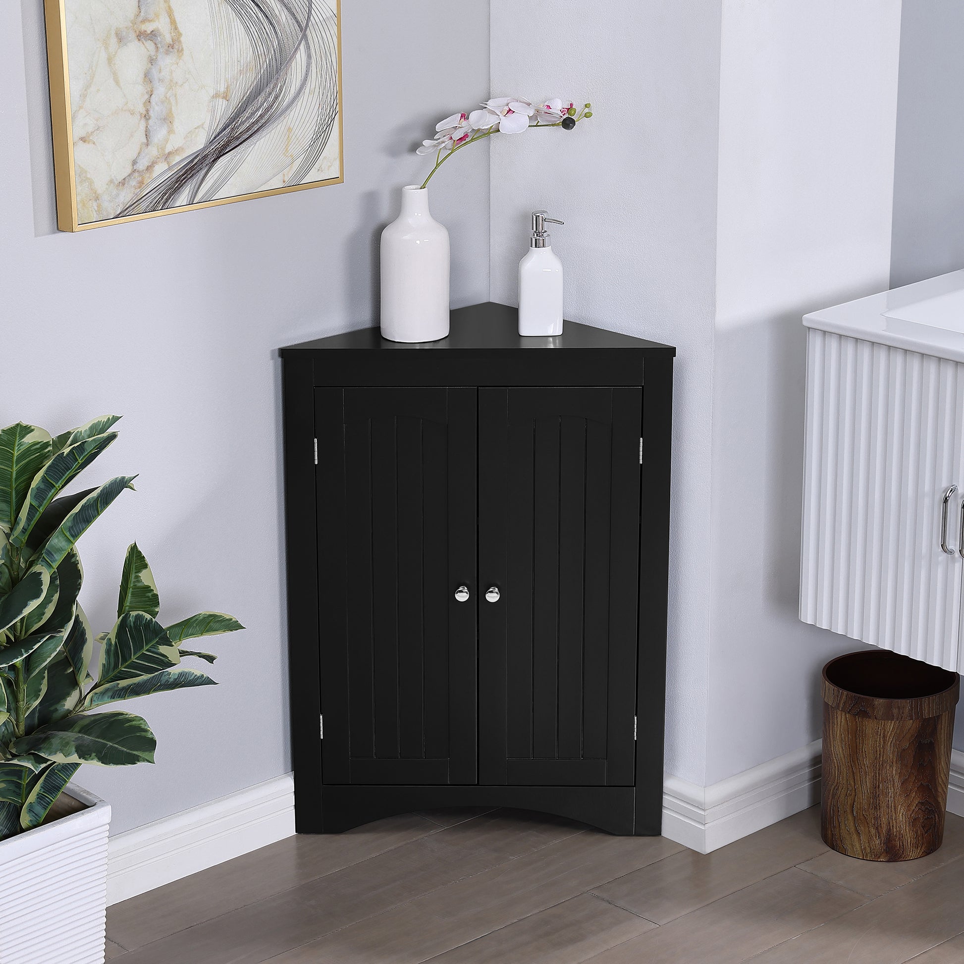 Multifunctional Sideboard Corner Cabinet w/Doors & Shelves for Bathroom, Kitchen, & Living Room - CALCUMART
