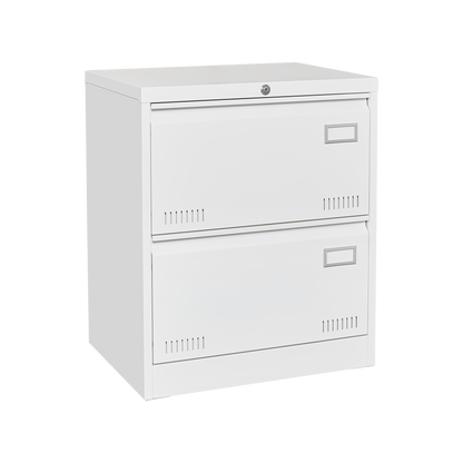 White Horizontal File Cabinet w/Lock - 2 Drawer Metal Filing Cabinet for Legal Documents & Office Use - CALCUMART