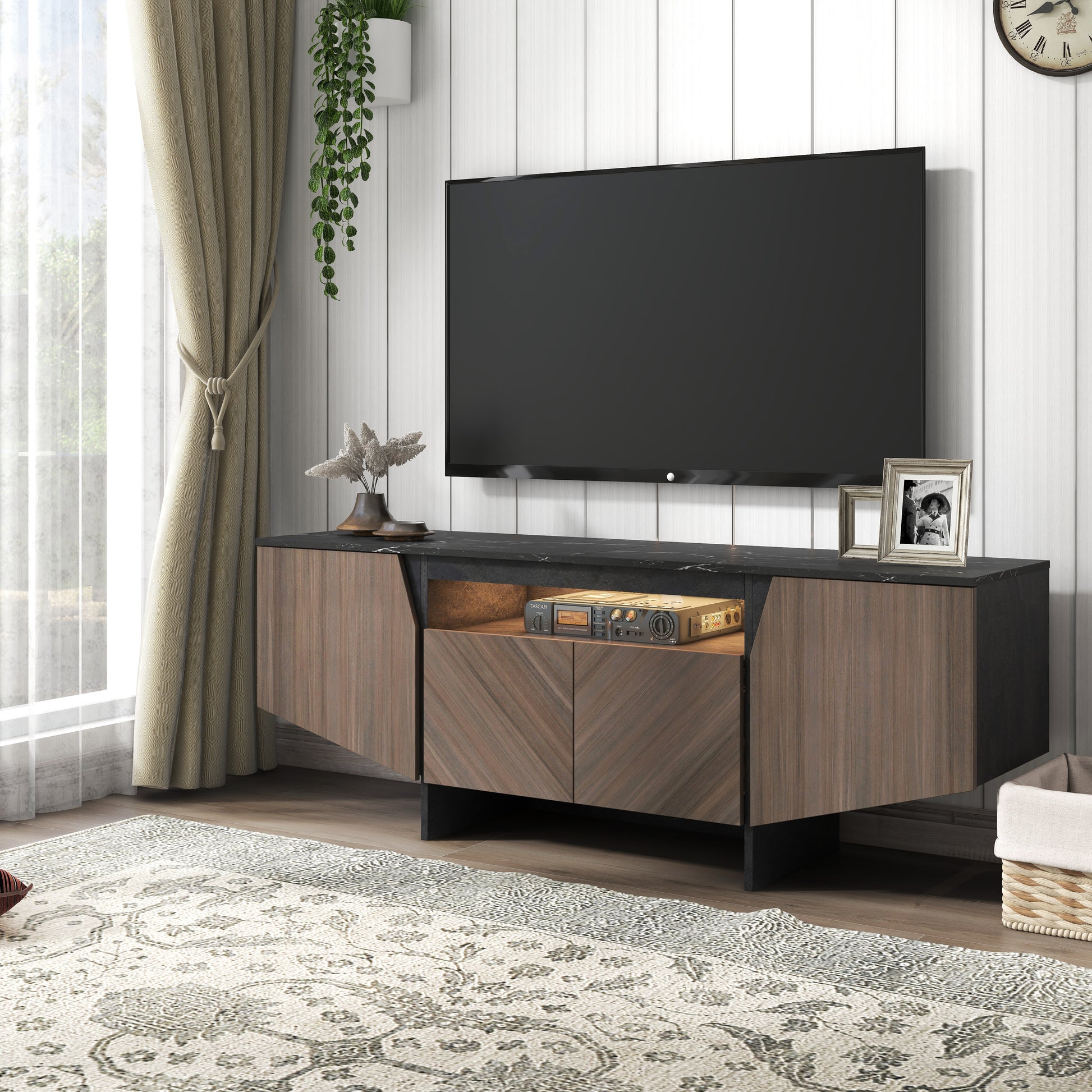 63-Inch TV Stand with LED Lights, Storage Cabinet, Shelves — Entertainment Center for Living Room & Bedroom - CALCUMART