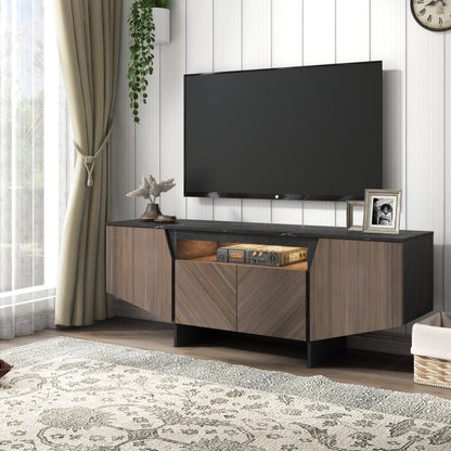 63-Inch TV Stand with LED Lights, Storage Cabinet, Shelves — Entertainment Center for Living Room & Bedroom - CALCUMART