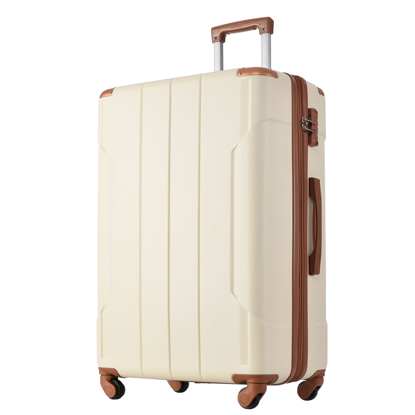 24'' Lightweight Expandable Hardshell Spinner Suitcase, ABS, Brown & White, w/TSA Lock (Single Luggage) - CALCUMART