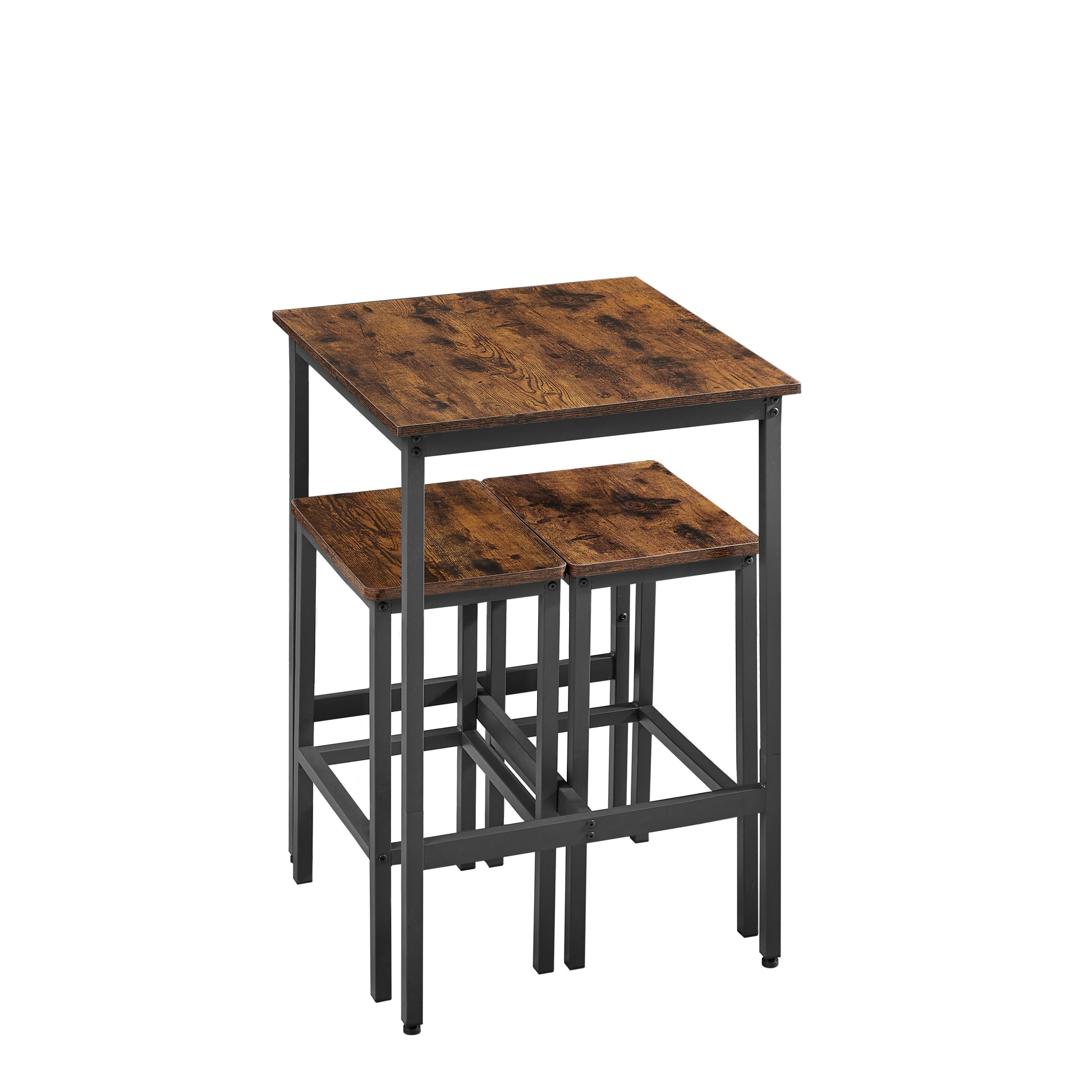 Industrial Style 3-Piece Bar Table Set, Rustic Brown and Black - CALCUMART
