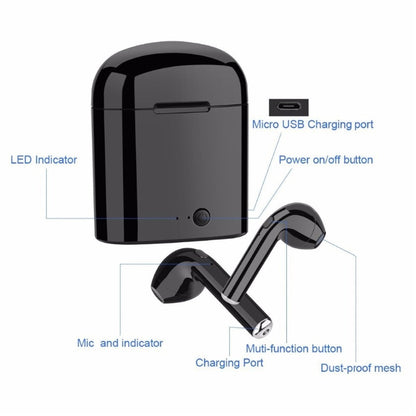 i7s TWS Mini Wireless Bluetooth Earphones with Stereo Sound, Earbud Headset, Charging Box, and Mic - Compatible with All Smartphones - CALCUMART