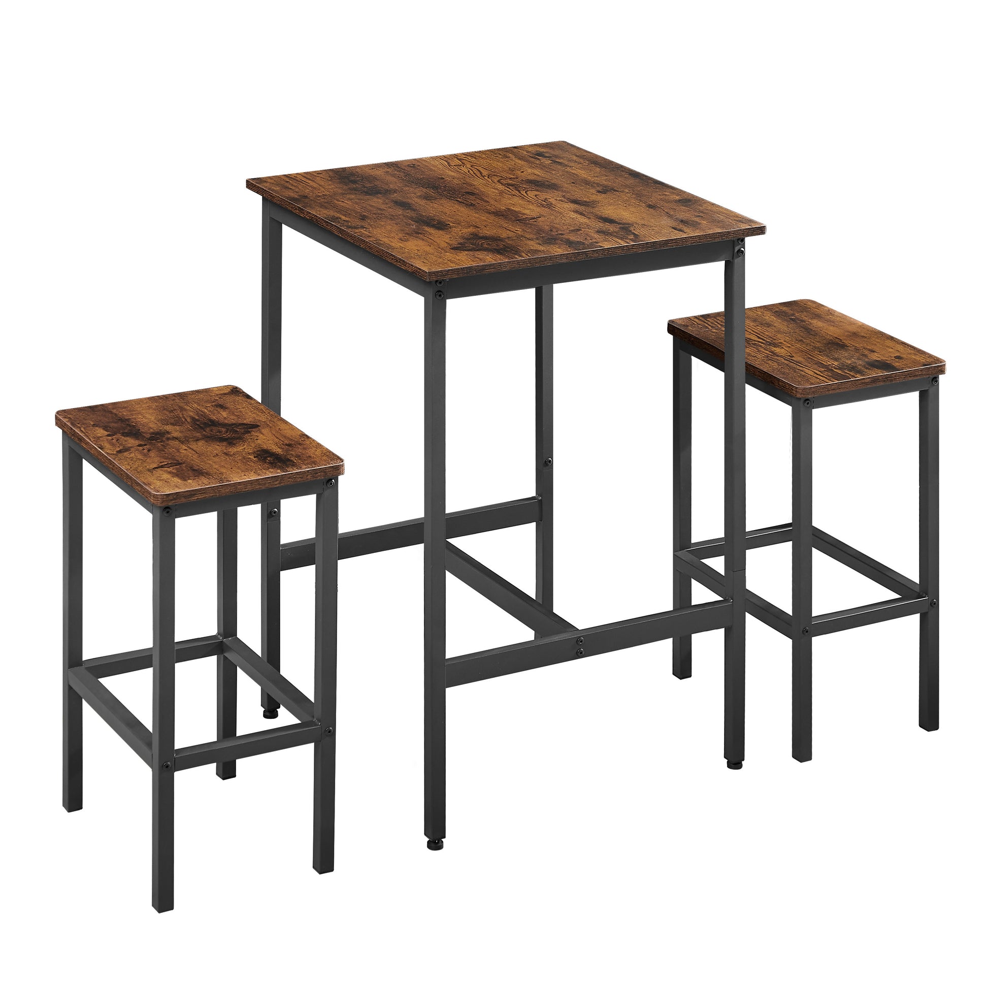 Industrial Style 3-Piece Bar Table Set, Rustic Brown and Black - CALCUMART