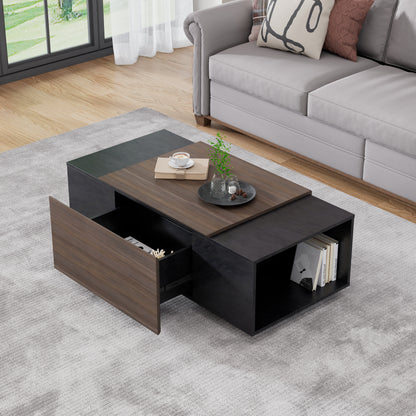 47-Inch Modern Farmhouse Drawer Coffee & Texture Black Table for Living Room or Office - CALCUMART