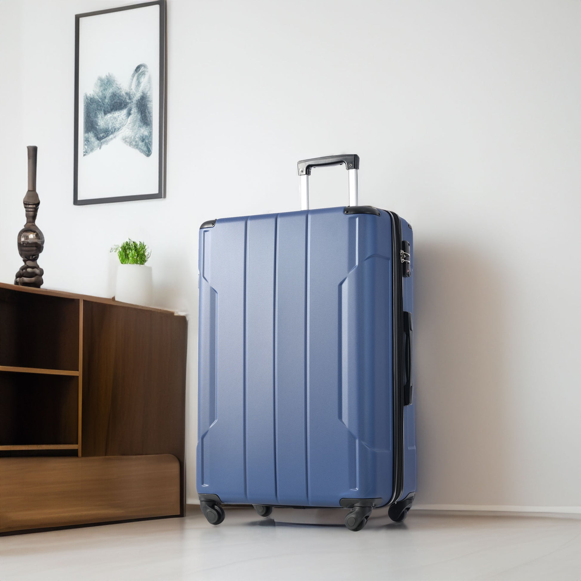 24'' Lightweight Expandable Hardshell Spinner Suitcase, ABS, Blue, w/TSA Lock (Single Luggage) - CALCUMART