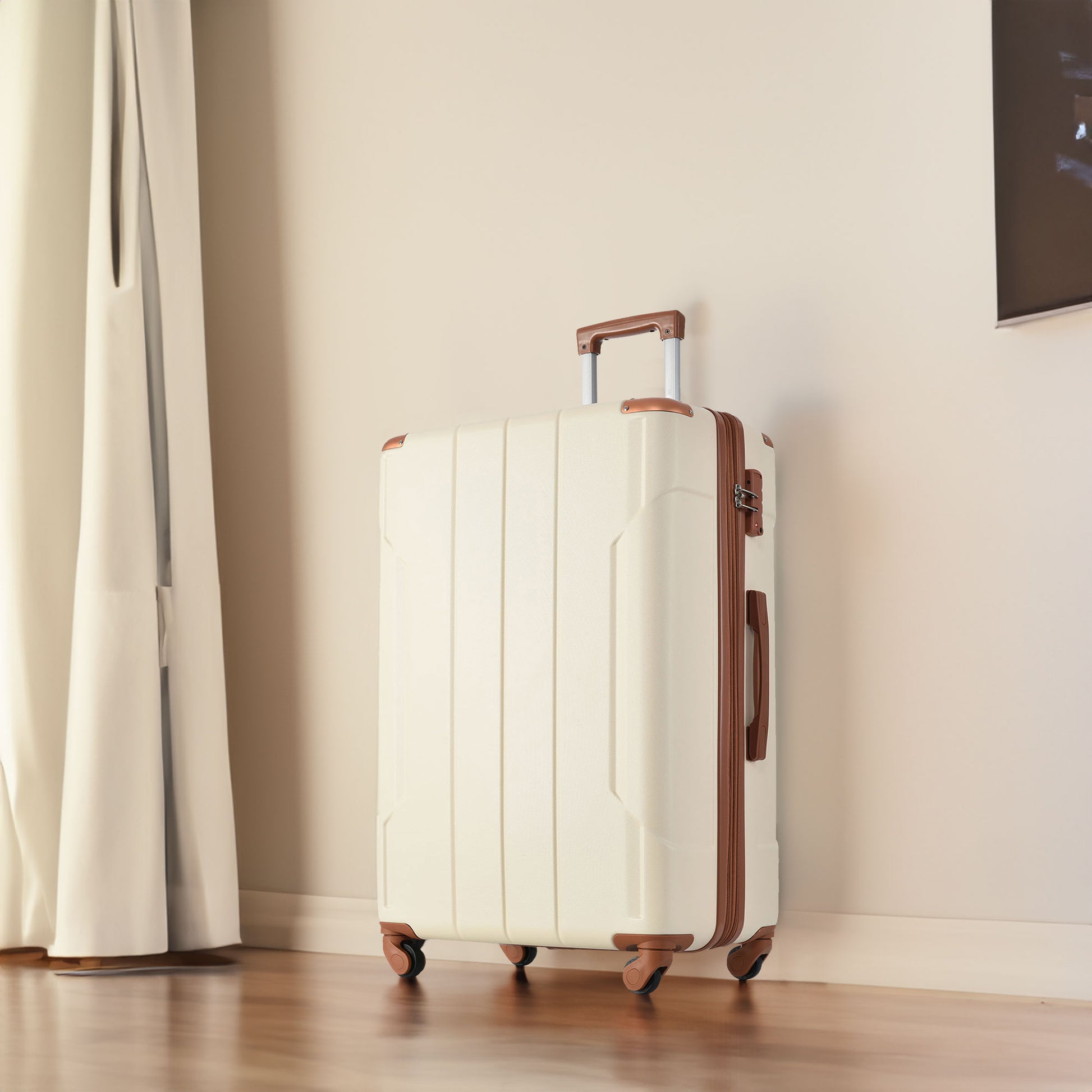 24'' Lightweight Expandable Hardshell Spinner Suitcase, ABS, Brown & White, w/TSA Lock (Single Luggage) - CALCUMART
