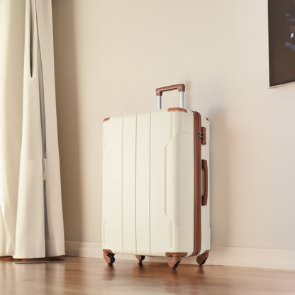 24'' Lightweight Expandable Hardshell Spinner Suitcase, ABS, Brown & White, w/TSA Lock (Single Luggage) - CALCUMART
