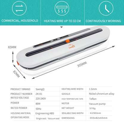 SaengQ Vacuum Food Sealer 220V/110V Automatic Commercial Household Packaging Device with 5Pcs Bags [FREE SHIPPING] - CALCUMART