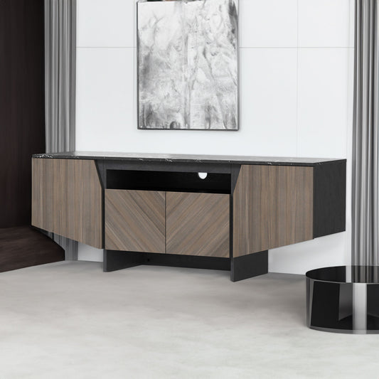 63-Inch TV Stand with LED Lights, Storage Cabinet, Shelves — Entertainment Center for Living Room & Bedroom - CALCUMART