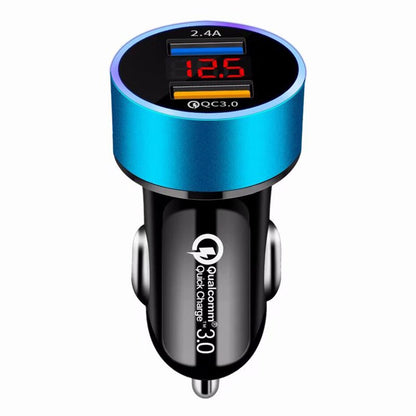 Dual USB Car Charger with LCD Display: QC3.0+2.4A Fast Charging, 12-24V, Auxiliary Power Outlet Adapter - CALCUMART